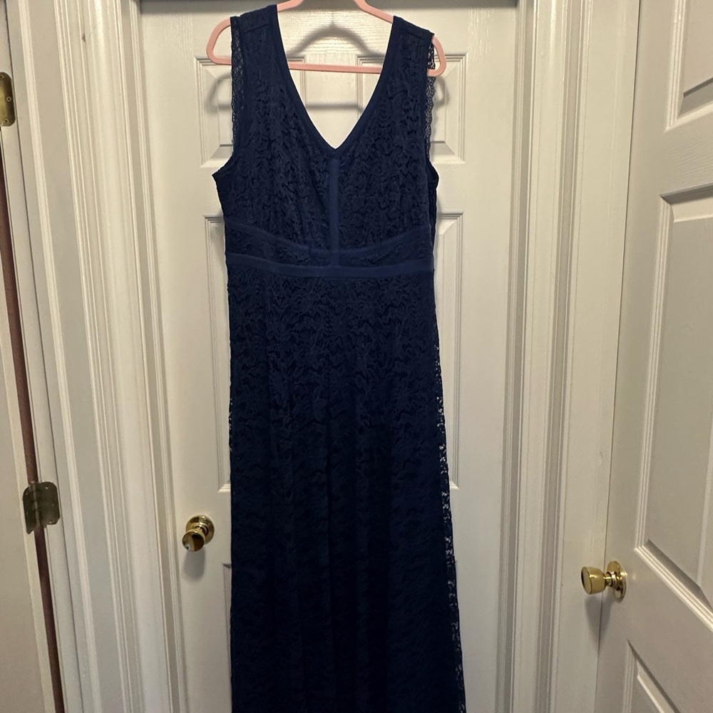 Torrid Blue Ruched Maxi Gown V-Neck Sleeveless